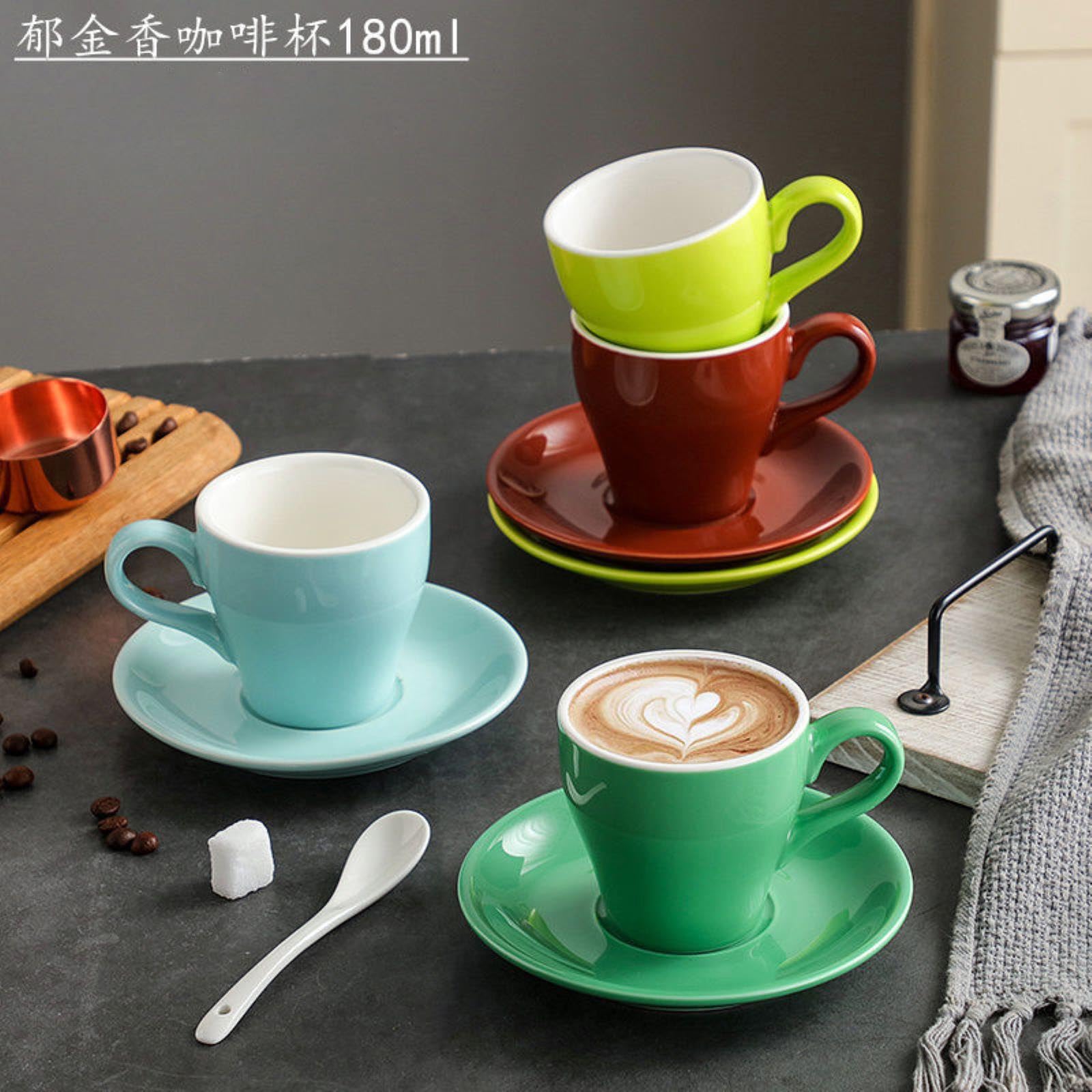 Amazon.com | 180ml/6oz European Style Ceramic Coffee Cup, Minimalist Latte,  Cappuccino, Latte Art Coffee Cup-180ml red coffee cup and plate set:  Espresso Cups