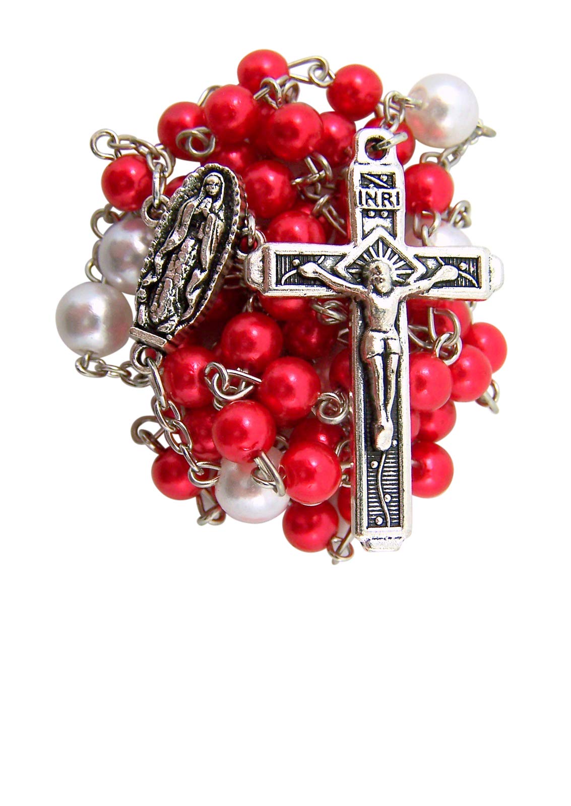 Red Bead Our Lady of Guadalupe Rosary, 19 Inch