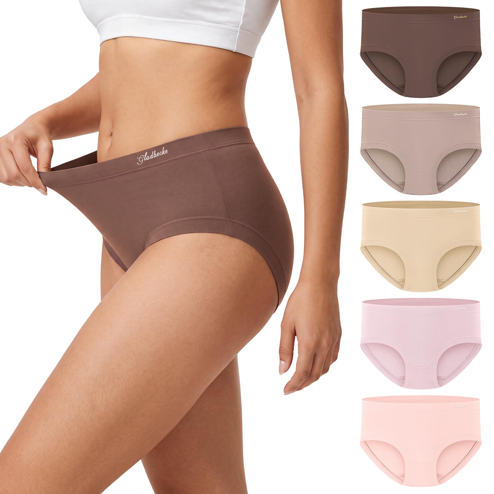 gladbecke Bamboo Briefs, Briefs for Women, Pack of 5 - Silky Soft, Highly Breathable, Comfortable and Tag-Free [94% Bamboo Viscose & 6% Elastane], 5 x underwear, Large-picture-21