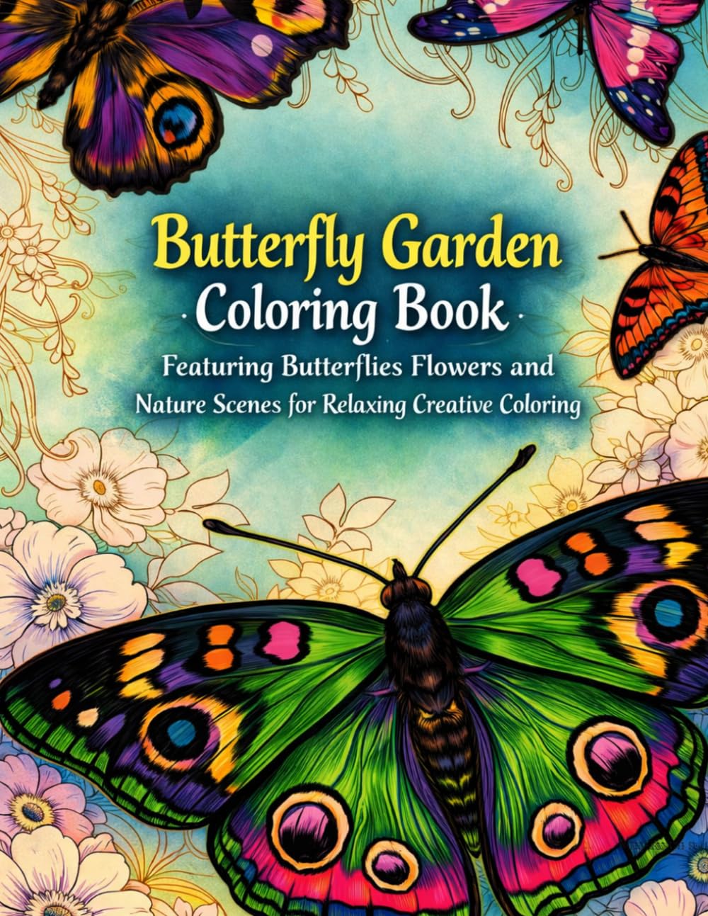 Butterfly Garden Coloring Book Featuring Butterflies Flowers and Nature Scenes for Relaxing Creative Coloring