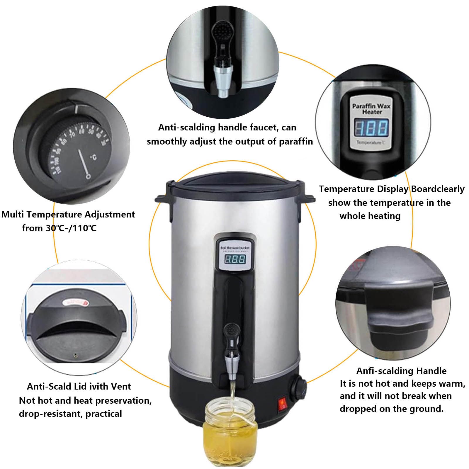 Máquina para derretir Cera de Velas, derretidor de Cera, Olla de Cera Grande, derretidor de Cera eléctrico Hecho de Acero Inoxidable 304 Que Puede derretir Todo Tipo de Cera,10L