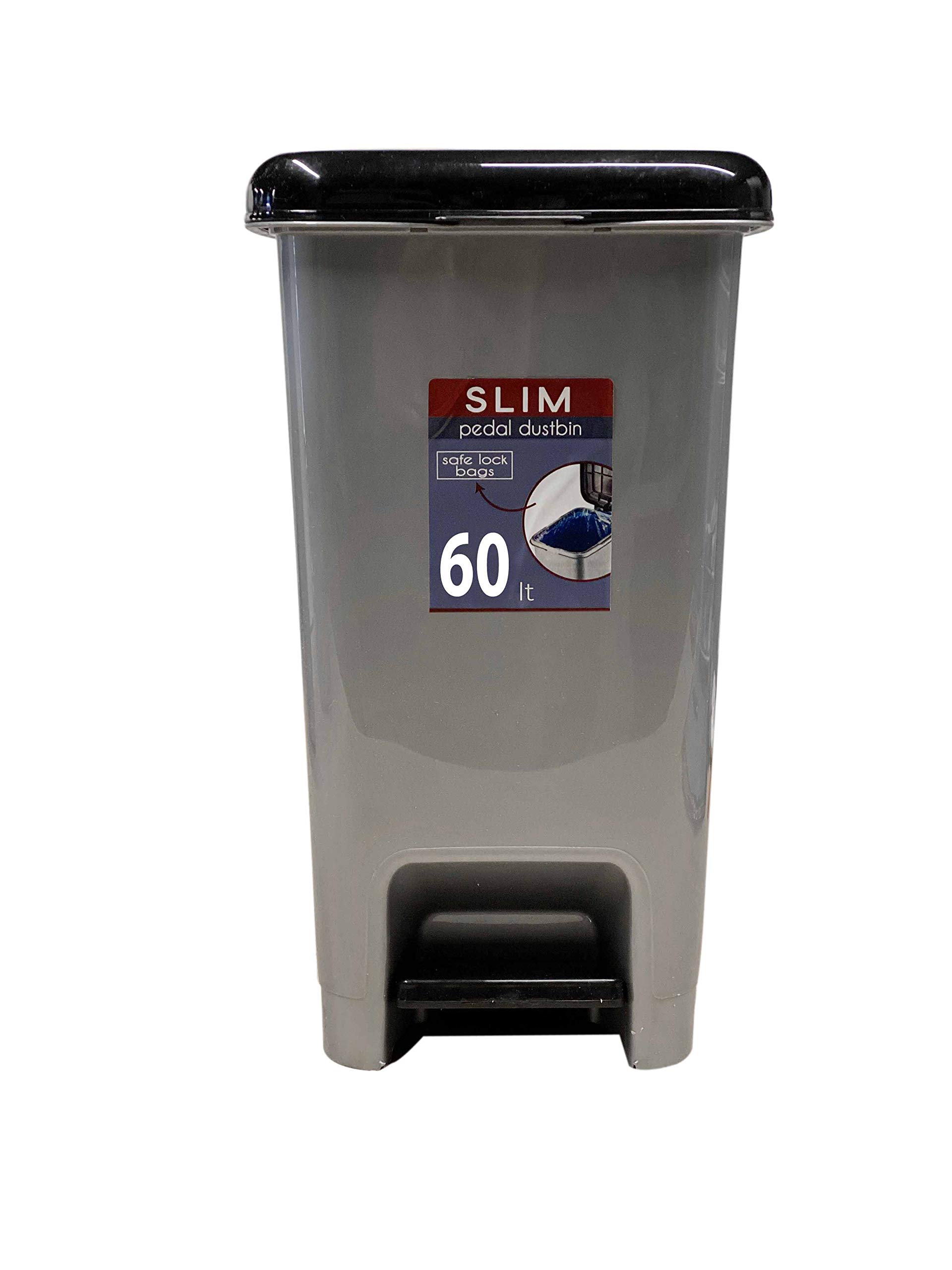VR7 Slim Plastic Pedal Bin Home Bedroom Bathroom Kitchen Rubbish Dustbin (60L)