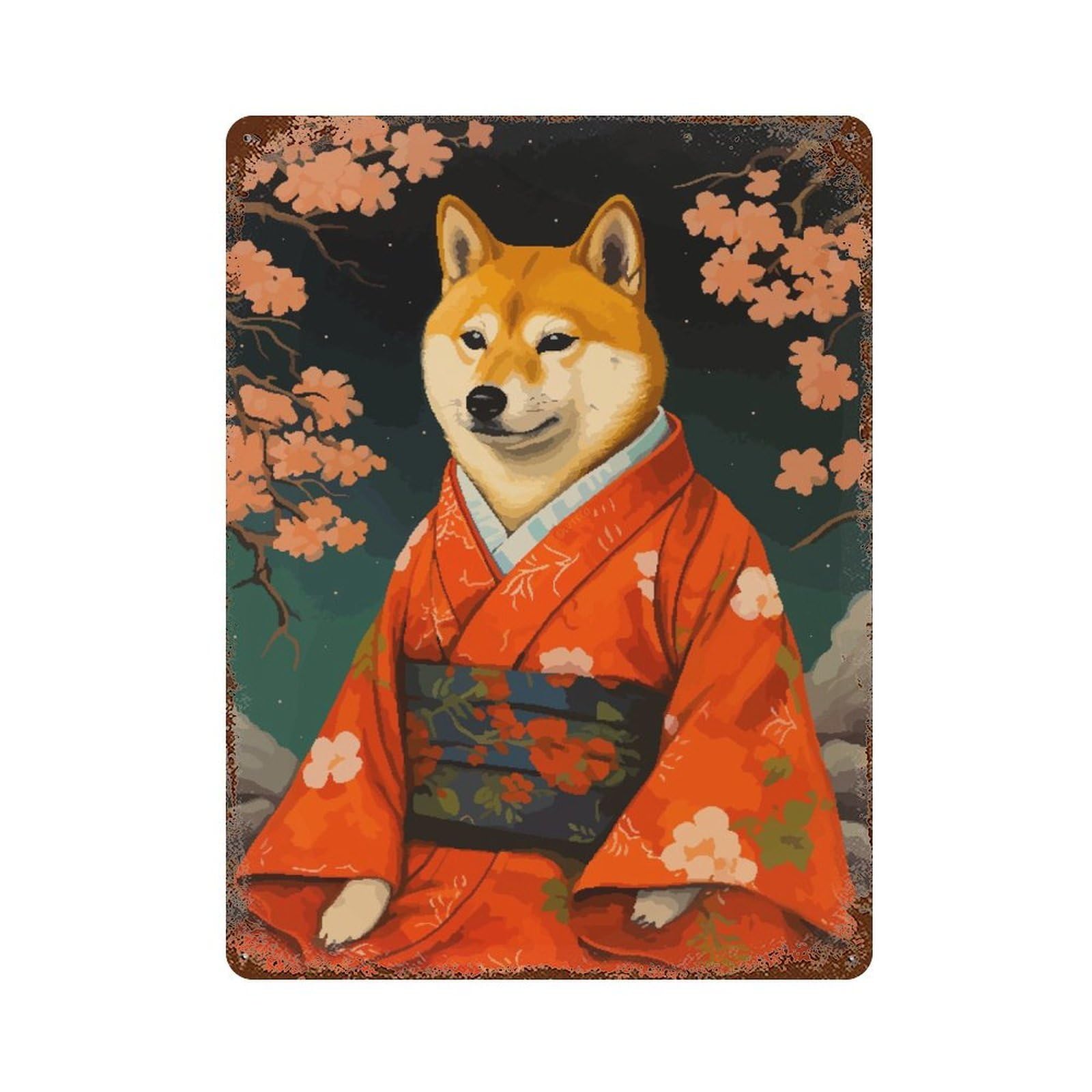 Retro Metal Sign with Shiba Inu Dog Pixel Art Design 15.7"x11.8", for Living Room, Hallway And Home Decor, Farmhouse Wall Decor