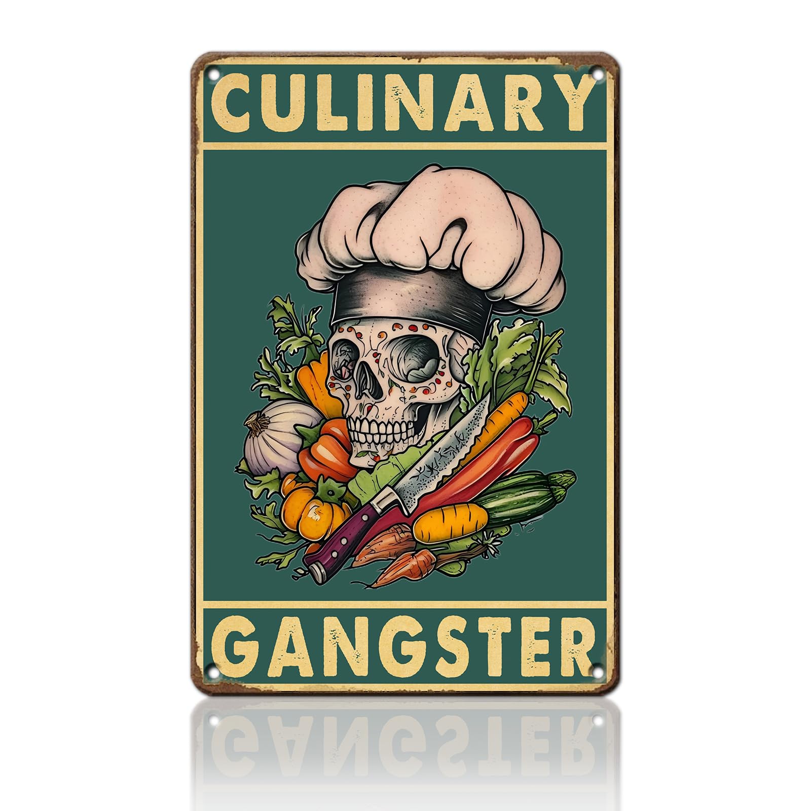 Anceky Funny Sign Culinary Gangster Skull Metal Tin Sign Retro Wall Decor for Porch Yard Home Cafe Outdoor 12×8 Inch