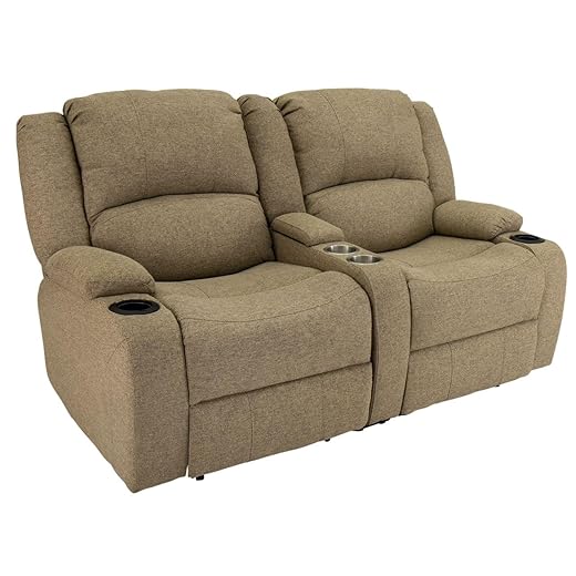 RecPro RV 67" Sofa Recliner & Console | Wall Hugger Couch | Reclining Camper Loveseat | Zero Wall Double Theater Seating | Cloth (Oatmeal)