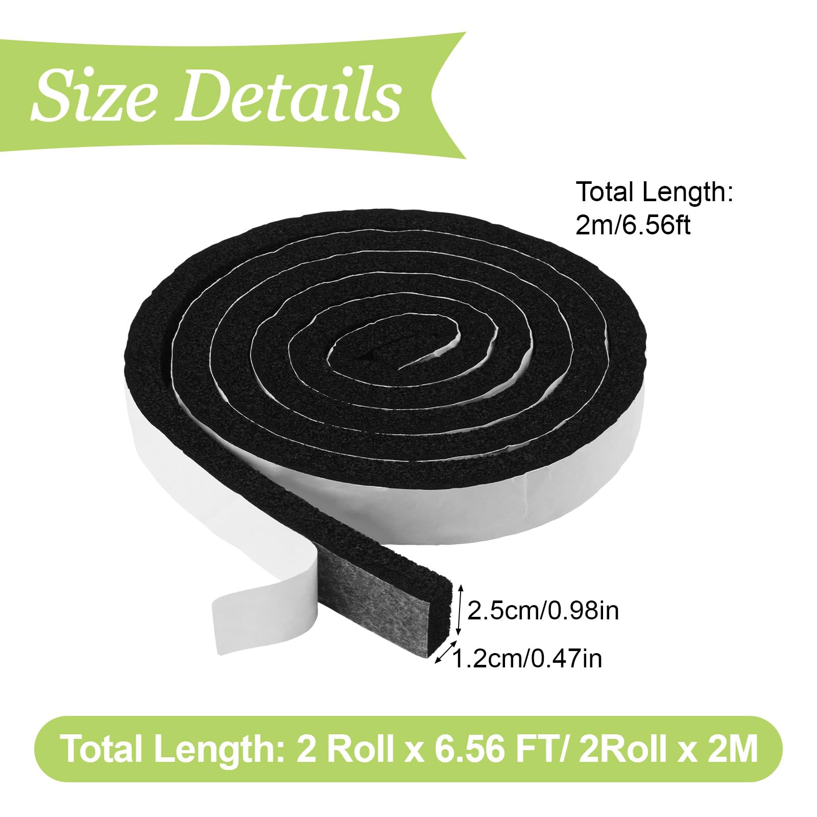 UFURMATE Self-Adhesive Foam Strip, 2 Roll Black Eva Foam Weatherstrip Tape High Density Door Window Gap Seal Strip (4M/13FT)