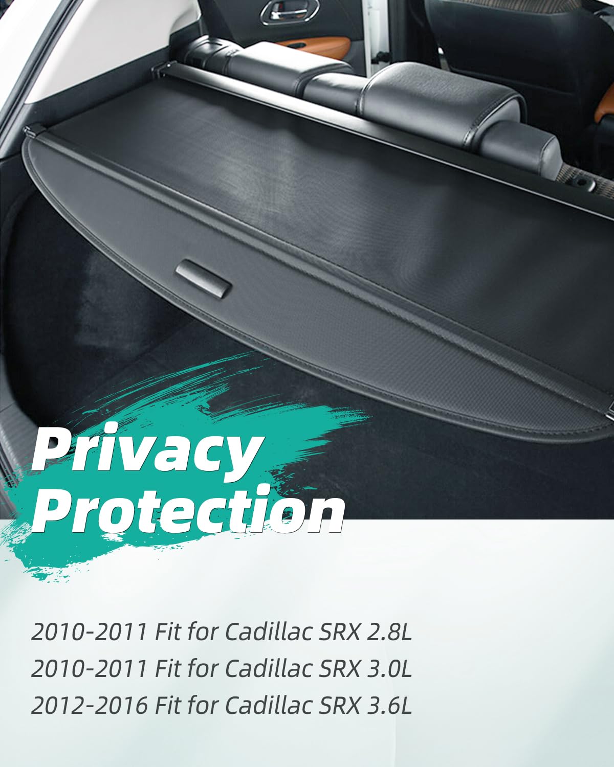 SCITOO Cargo Cover 2010-2011 Fit for Cadillac SRX 2.8L 3.0L 2012-2016 Fit for Cadillac SRX Upgraded Retractable Rear Trunk Cover with Aluminum PVC&Plastic, Secure Drill Installation Privacy Shade