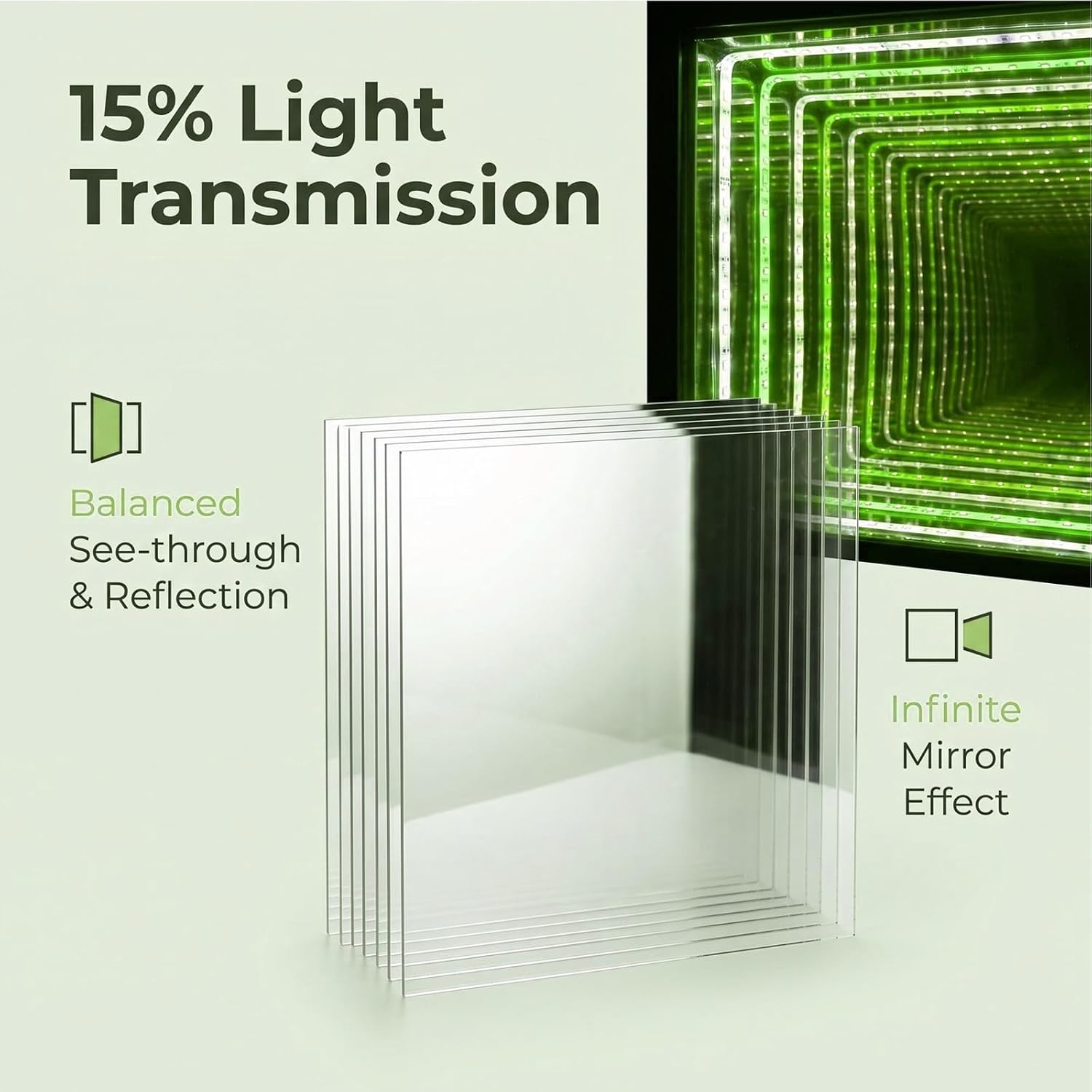 6 Pack Acrylic Two Way Mirror Sheets, 12'' x 12'' See-Through Mirror Panels 15% Transparent for Infinity Mirror Project, DIY Art and Creative Light Magic Projects