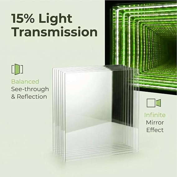 6 Pack Acrylic Two Way Mirror Sheets, 12'' x 12'' See-Through Mirror Panels 15% Transparent for Infinity Mirror Project, DIY Art and Creative Light Magic Projects