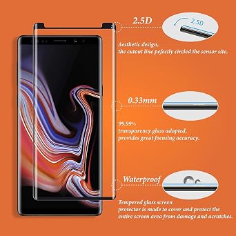 2 Pack Screen Protector for Samsung Galaxy Note 9 6.4 Inch, HD Clear Tempered Glass, Easy Installation, High Sensitivity, Case Friendly