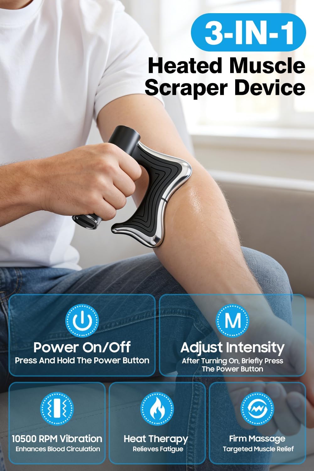 LZSIG Electric Muscle Scraper with Heat & Vibration - Handheld Fascia Knife Massager for Deep Tissue, Full Body Gua Sha, Gift for Athletes & Office Workers
