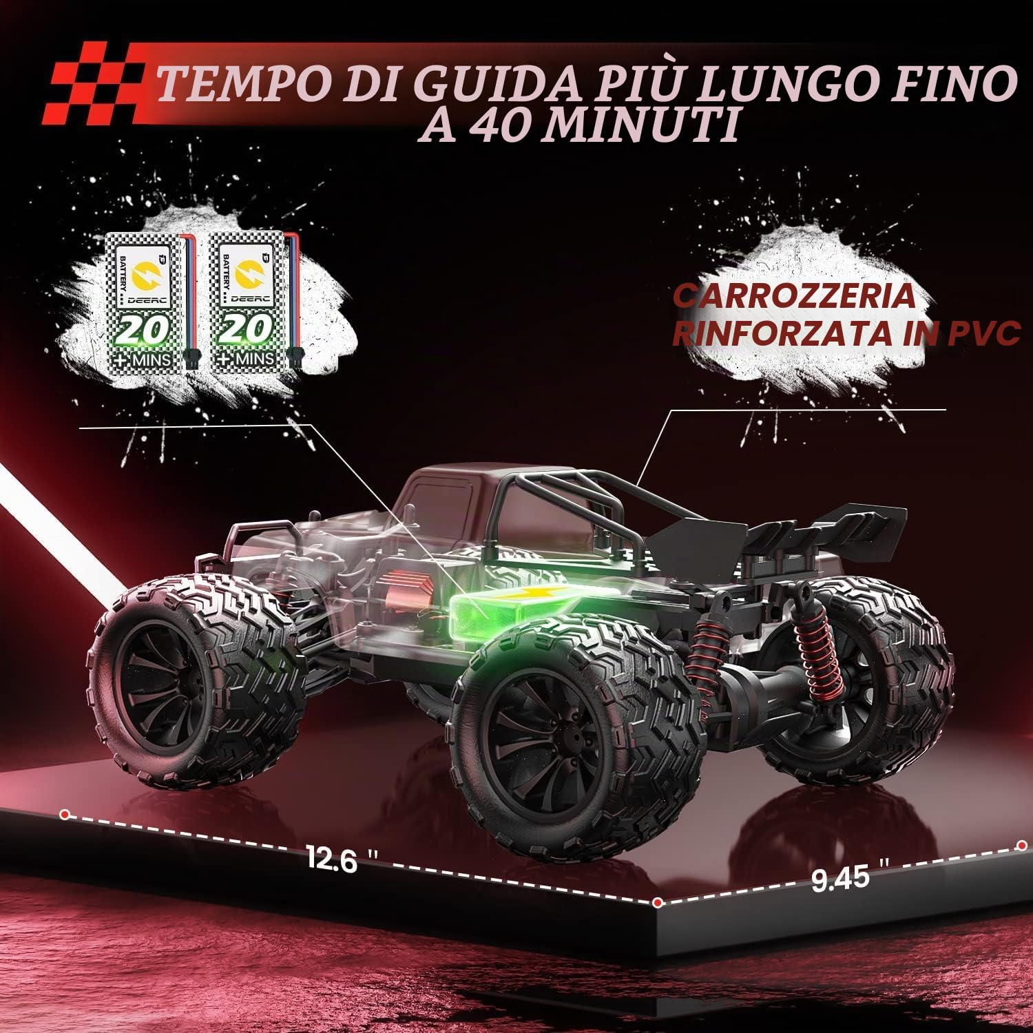 DEERC Auto telecomandata, scala 1:16, auto RC per adulti, 40 km/H, 4WD All Terrain Off-Road 2.4Ghz RC Crawler con luce LED, 2 batterie, giocattolo regalo per bambini…