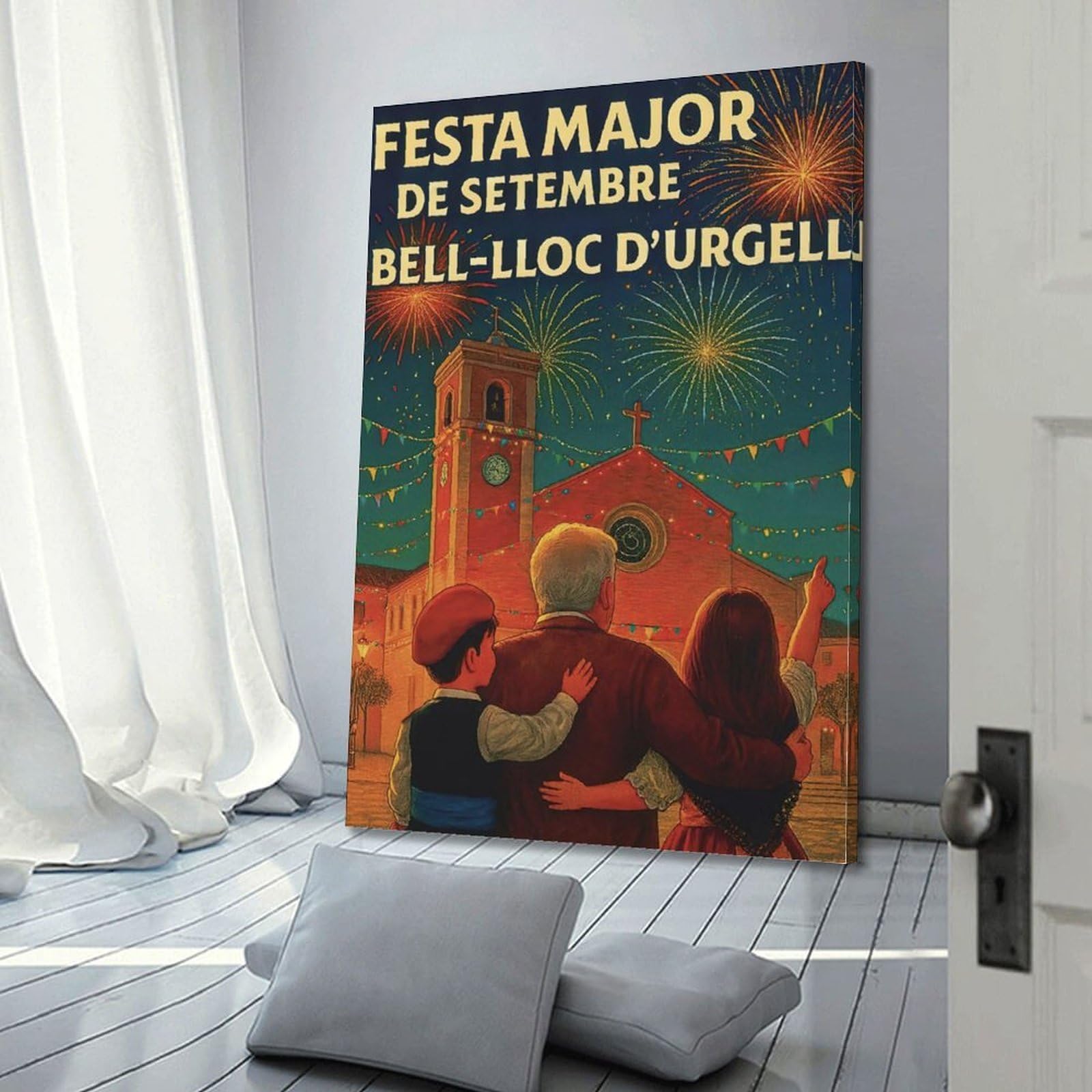 CWLLOG Stampe su tela da parete, poster per festival spagnolo di settembre, fuochi d'artificio, stile moderno, decorazione per soggiorno e camera da letto, 50 x 75 cm
