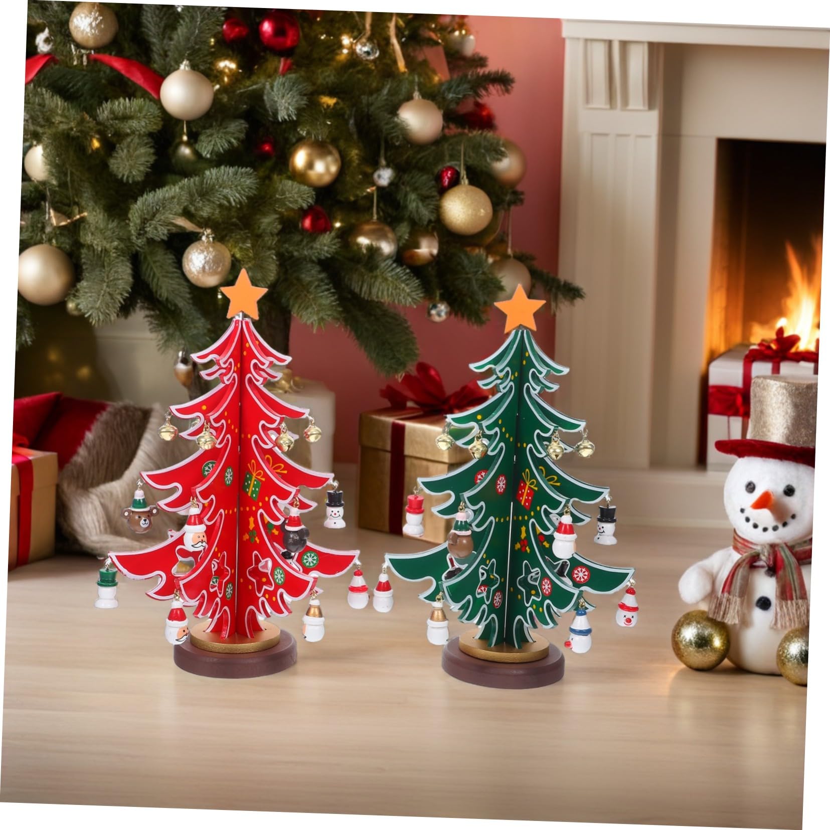 2 Piezas Adornos para arboles de Navidad pequeños pinos artesanales pequeños arboles de Navidad Decorados Mini árbol Falso Decoración de la Mesa del hogar Pino de Mesa de Madera