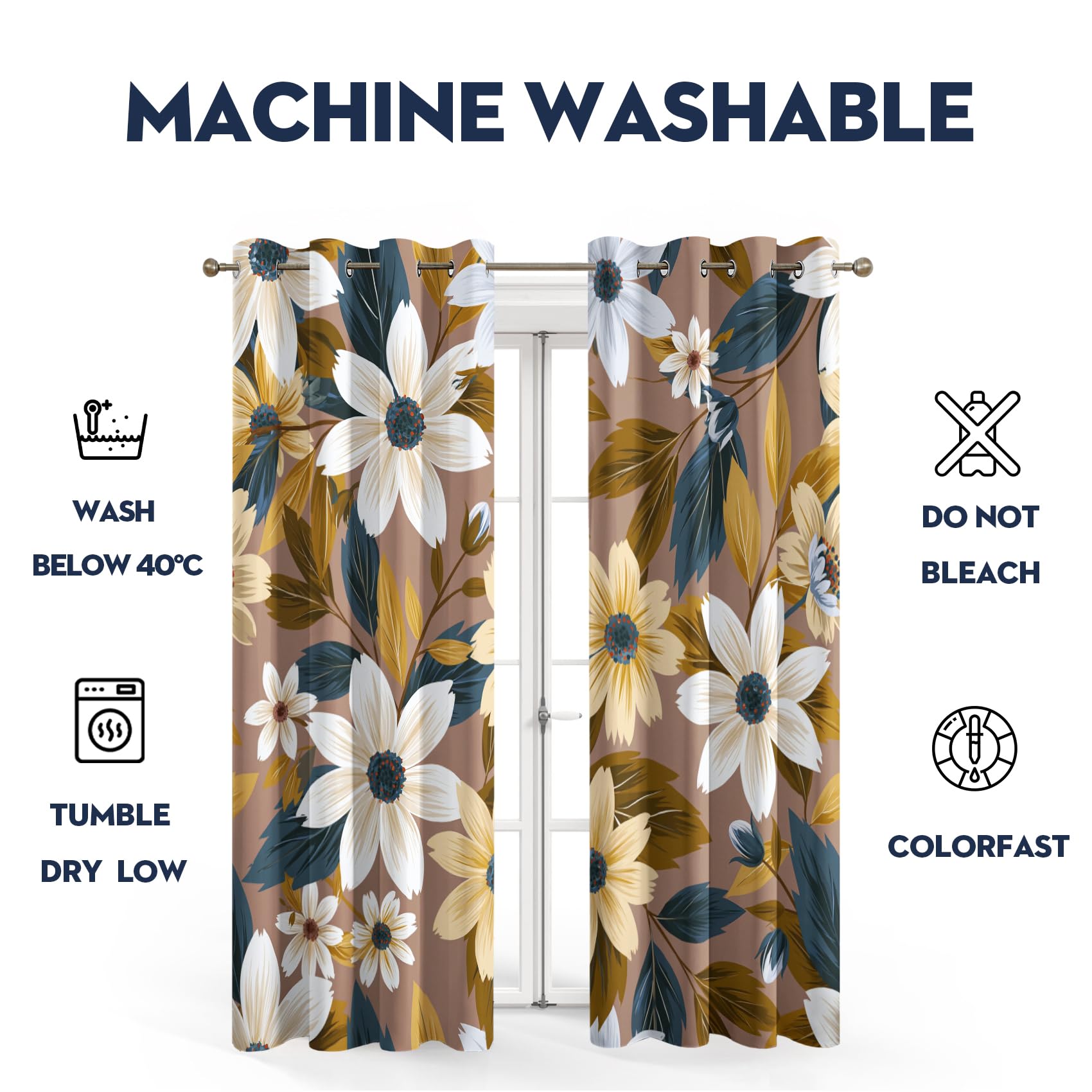 Generisch Landhausstil Blume Vorhänge 2er Set, H 215 x B 110 cm Deko