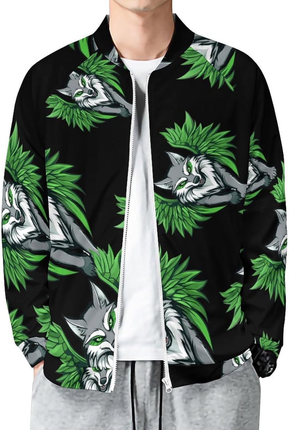 Wolf With Wing Men's Zip Up Sweatshirt Casual Sweater Jackets Long Sleeve Tops Lightweight Coat
