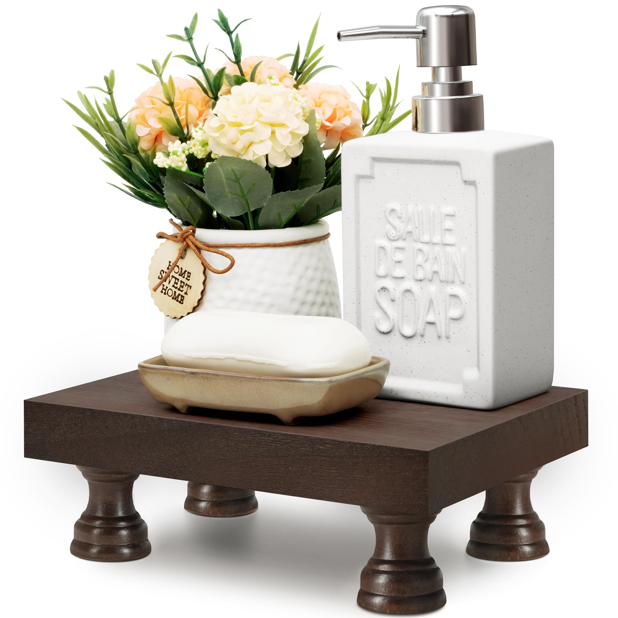 EOSAHR Wood Riser & Display Stand for Bathroom Counter Organizer, Brown โ image 1