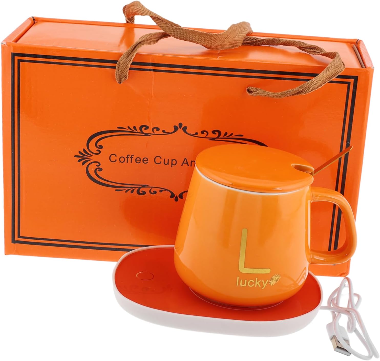 1set Electric Set Lid and Spoon Automatic Heating Thermal Cup for Desk Use Instant Warmth for Hot Drinks for Christmas and Birthdays
