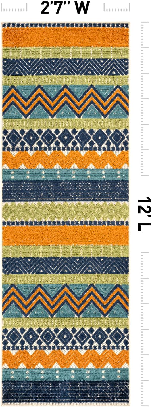 Rugshop Multi Marbella Boho Indoor/Outdoor Runner Rug, Machine Washable for Hallway, Entryway and Kitchen 2'7" x 12'