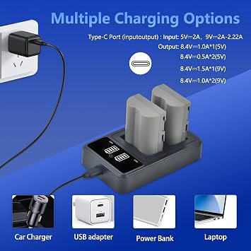 2-Pack EN-EL3e Battery and Fast 20W Dual Charger for Nikon