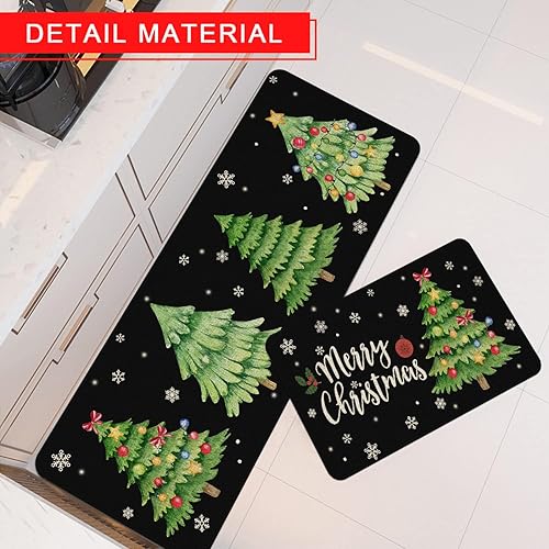 Miniatura 6 de Juego de 2 tapetes de cocina con texto en inglés "Merry Christmas", antifatiga, impermeables, resistentes a las manchas, color azul, decorativo,