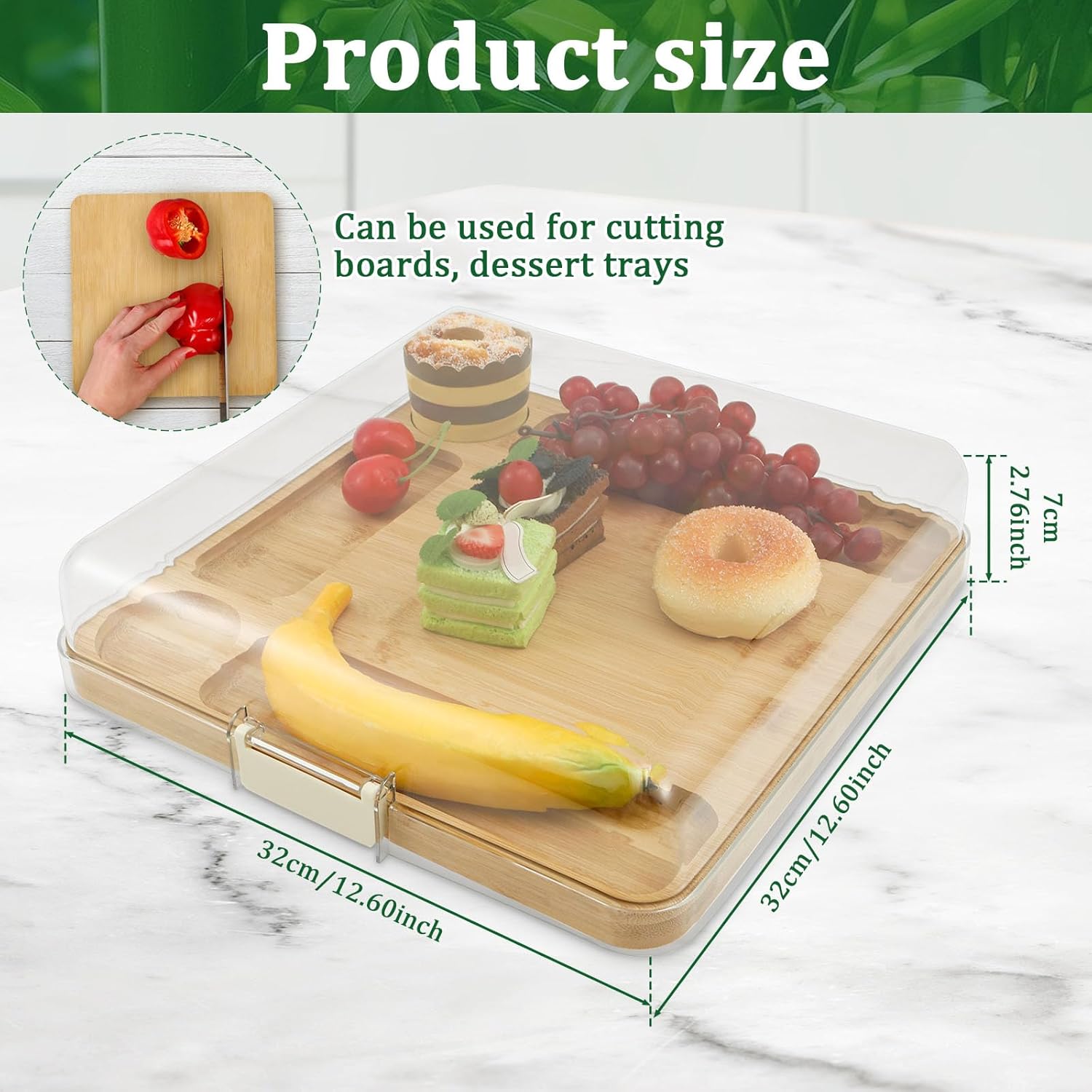 2-in-1 Charcuterie Board with Locking Lid Travel, Travel Portable Bamboo Cheese Board for Kitchen, Multipurpose Covered Serving Tray with 5 Compartments for Kitchen New Home