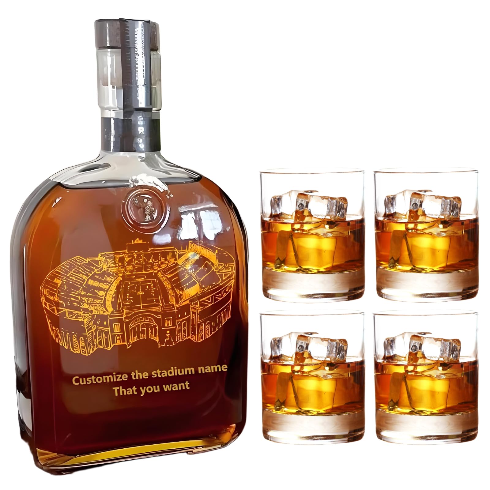 Personalized American Football Stadium Whiskey Bottle Custom Whiskey Decanter Christmas Gifts for Men, Birthday, Game Day, Anniversary