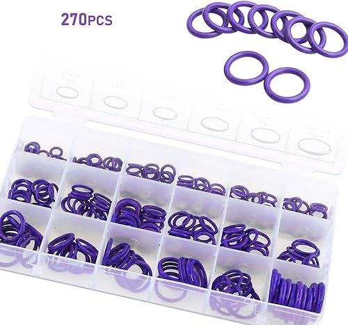 Miniatura 6 de Fogfar Kit de clasificación de anillo de sello de compresor de aire acondicionado automotriz, 270 piezas, anillo de goma resistente a altas