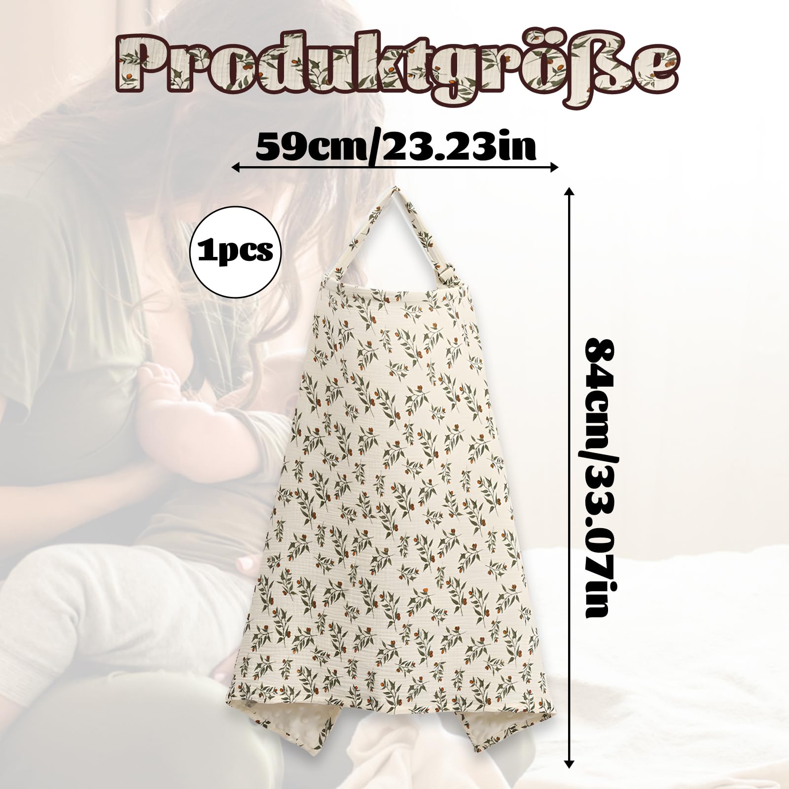 Couverture d'allaitement kaki en mousseline 100% coton, tablier doux et respirant pour bébé