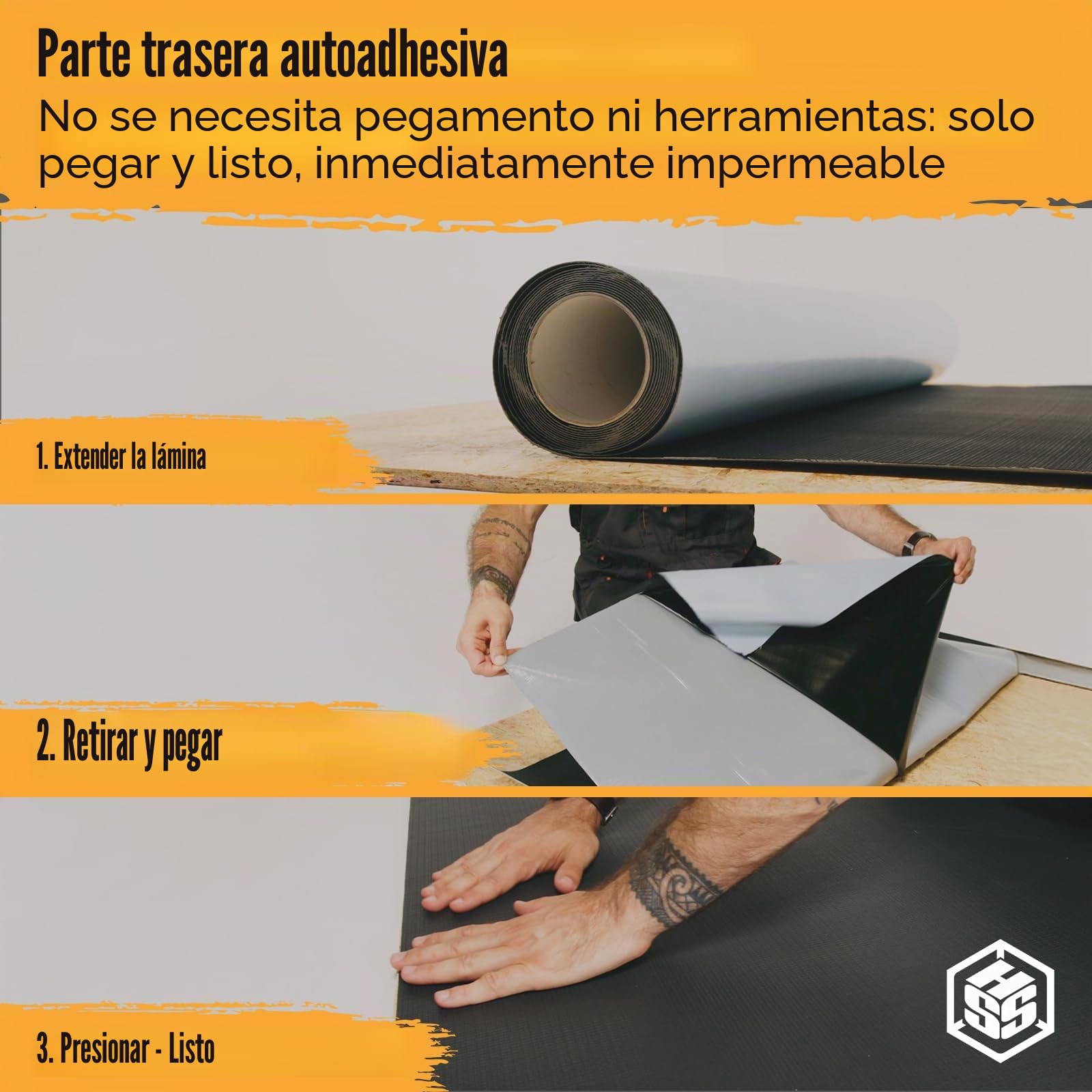 HSS EPDM Lámina autoadhesiva para techos, 5 m² KSK, para cobertizo de jardín y cochera, resistente a los rayos UV y al agua, 1,3 mm de grosor, 100 cm x 5 m, color negro