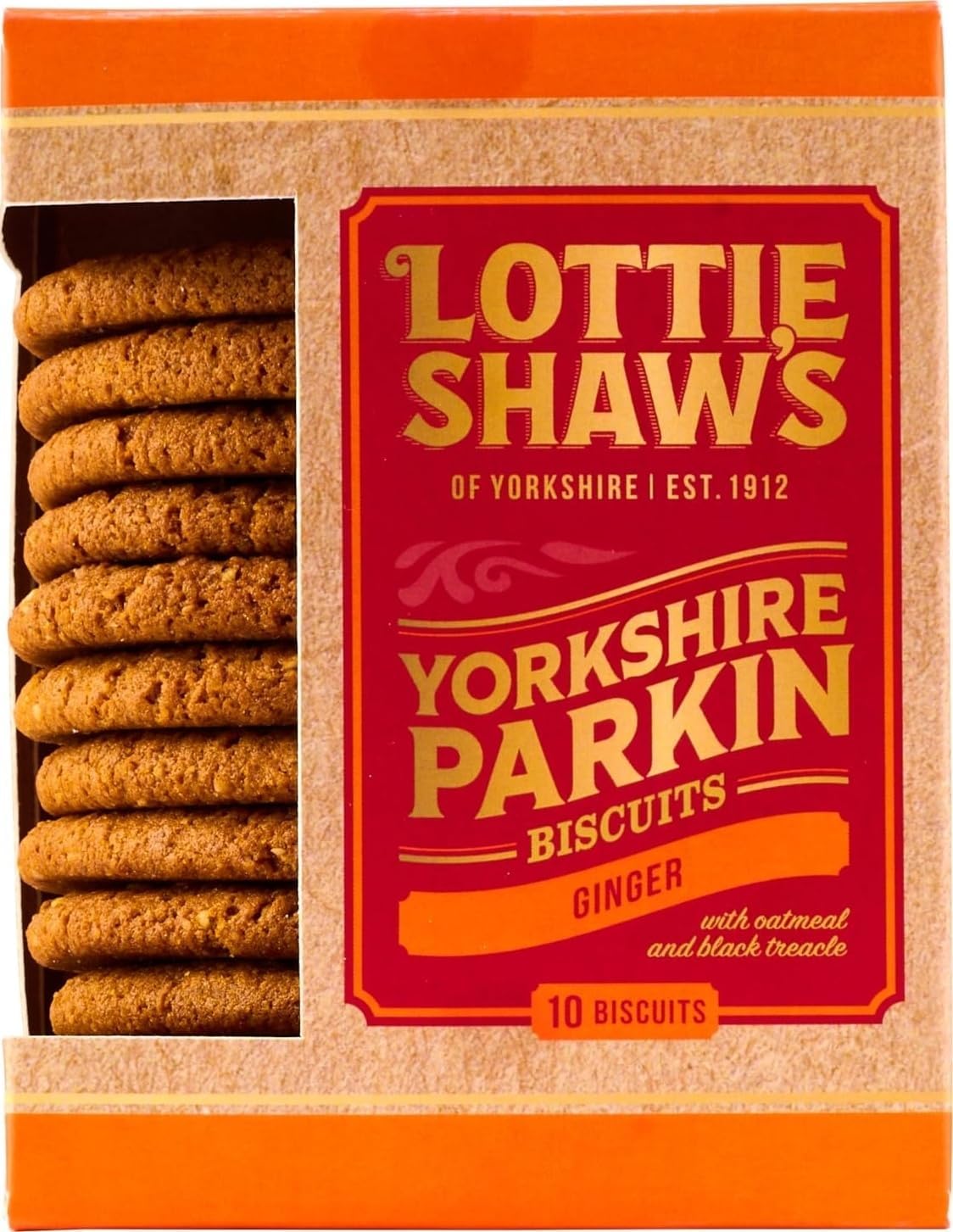 Lottie Shaw's Seriously Good Yorkshire Parkin Biscuits 275g | Great Taste Award Winner, Handcrafted with Oatmeal, Treacle & Ginger, 2 Packets of 5, Yorkshire Bakery Treat