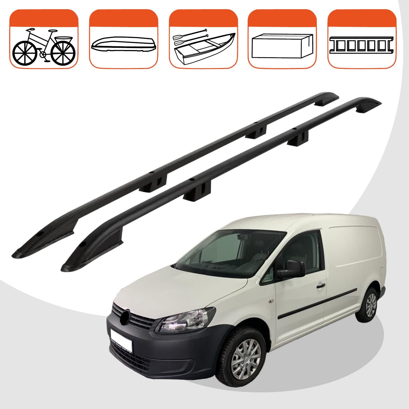 RC Royal Class Dachreling aus Aluminium eloxiert passend für VW Caddy 3 Maxi ab 2010 bis 2020 passgenau in Schwarz mit Allgemeiner Betriebserlaubnis (ABE)