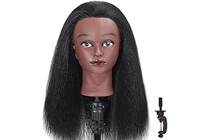 Professional Black Mannequin Head with Real Hair for Hair Styling and Practice (14 inch)