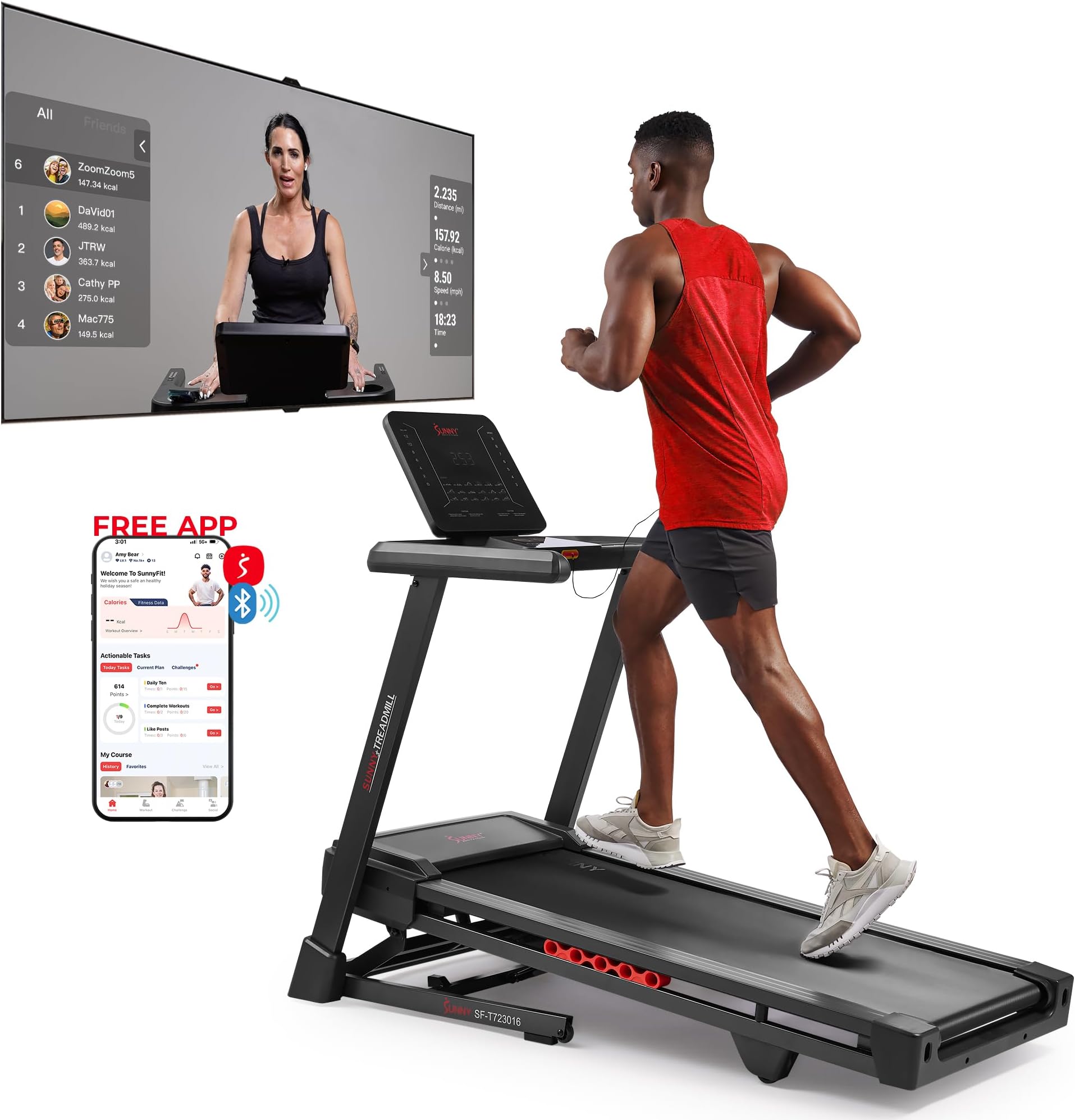 Sunny Health & Fitness Foldable Auto Incline Treadmill & 20" Wide Platform