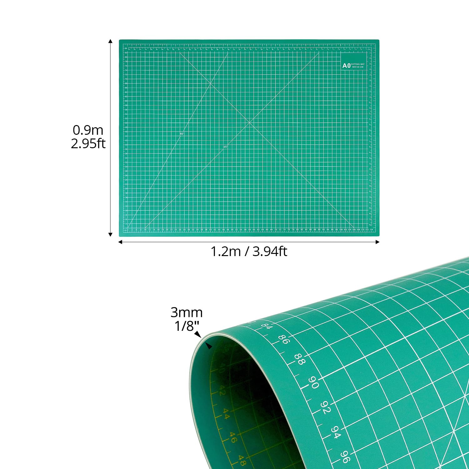 QWORK® Base de Corte A0, verde, tablero de corte artesanal, 120 x 90, tapete de corte autorreparable, para coser, crear álbumes de recortes, acolchar