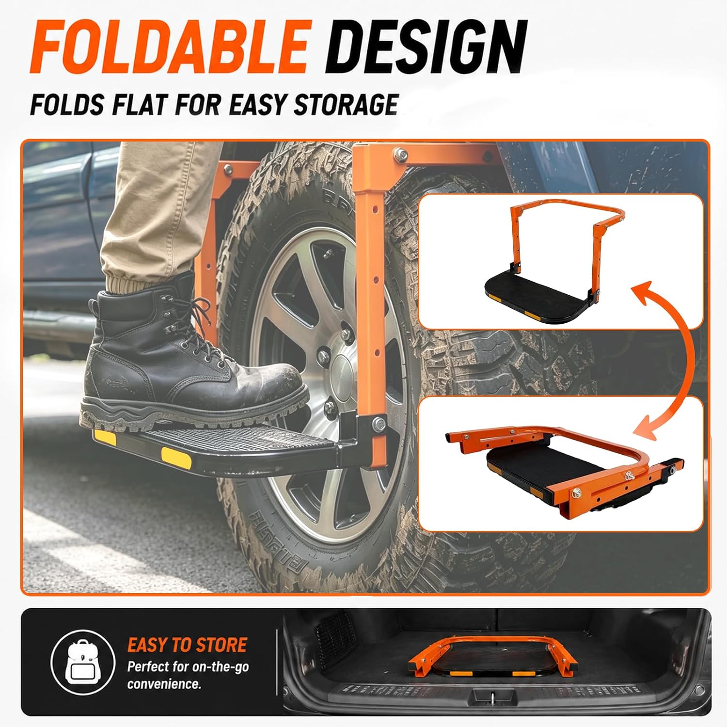 Foldable Tire Wheel Step, Height Adjustable Heavy Duty Truck Steps, Universal Fit 10''-14'' Tires, 330 Lbs Capacity for Trucks, SUVs, RVs