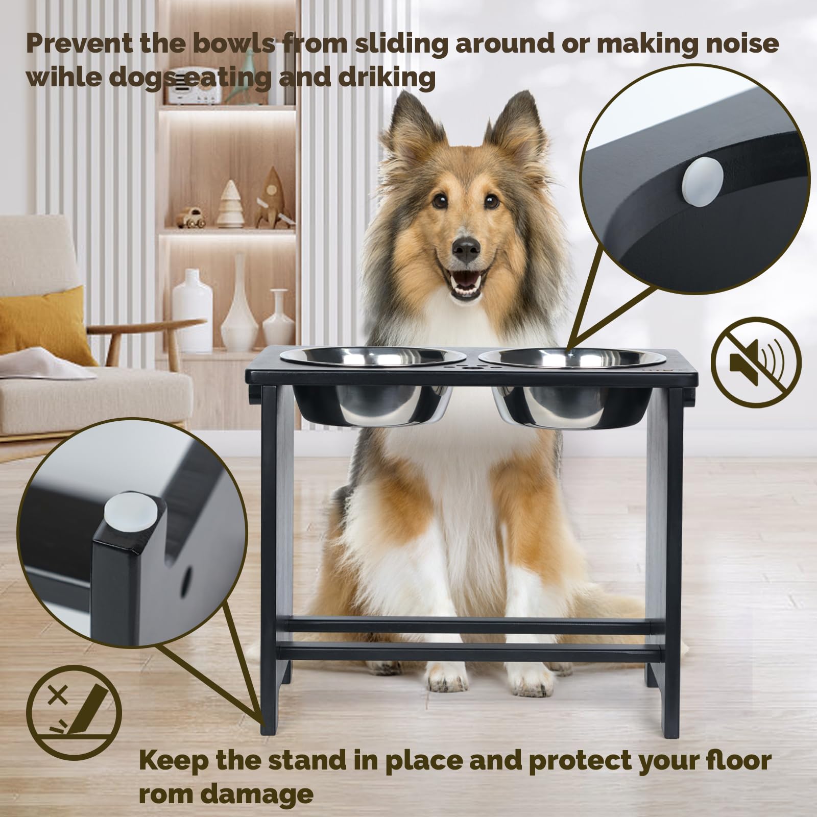HTB Cuencos elevados extragrandes para perros con soporte, cuencos elevados de bambú para perros grandes, medianos y pequeños, comedero de bambú para mascotas con 2 cuencos de acero inoxidable, 43,99