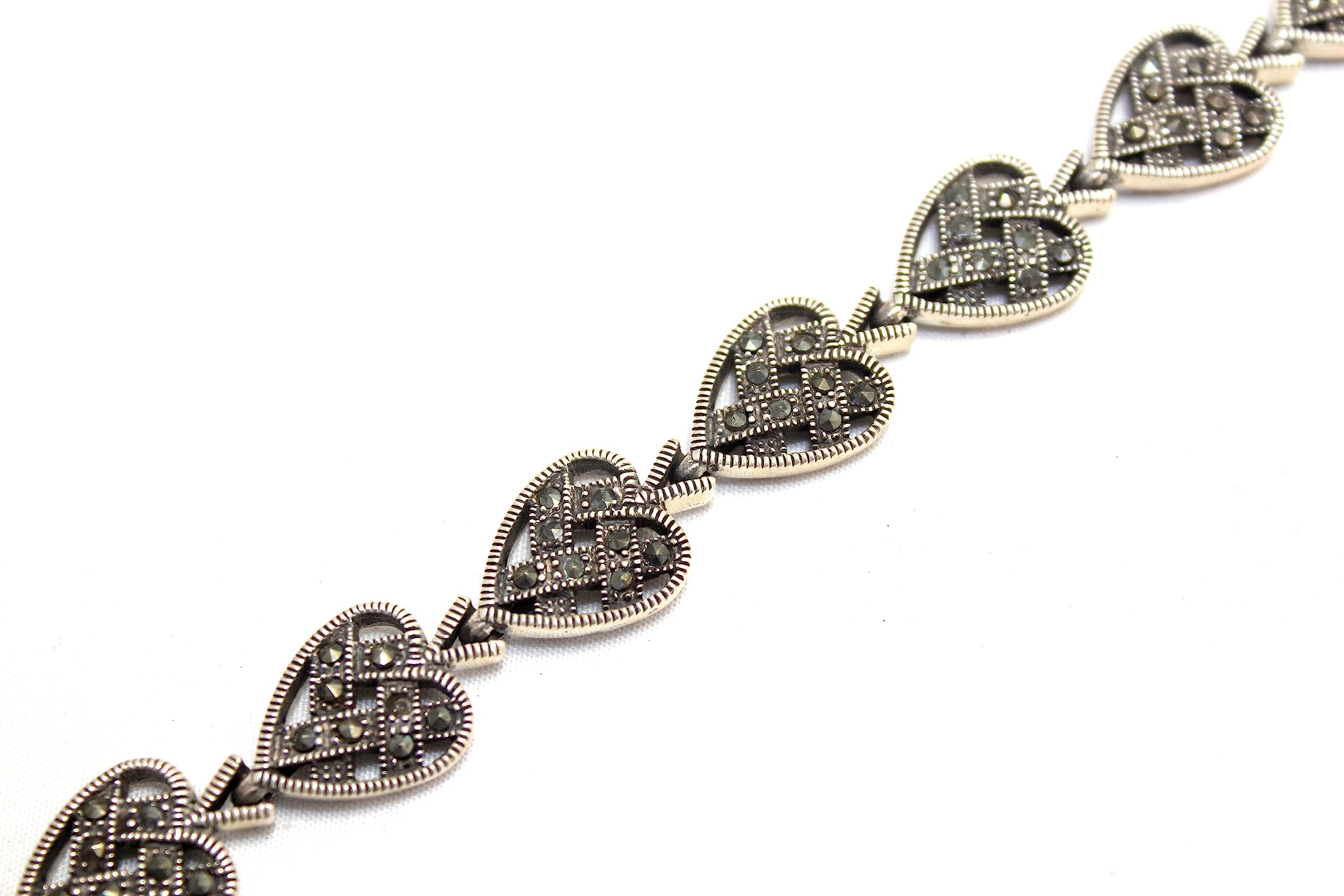 PH Artistic Pulsera de plata de ley 925 con dije de corazón, piedra de marcasita, regalo hecho a mano para mujer, F942