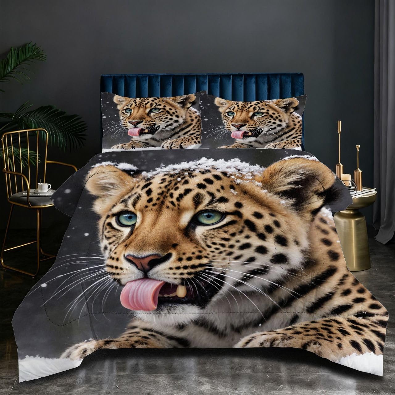 Couette 160x200 cm animaux sauvages avec 2 taies d'oreiller pour lit deux personnes