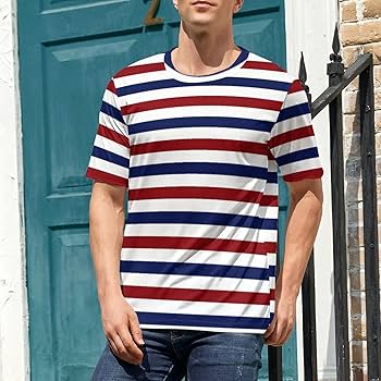 サッカーシャツ 白/青/赤 ストライプ 開襟 半袖シャツ ストライプ カジュアルシャツ メンズ