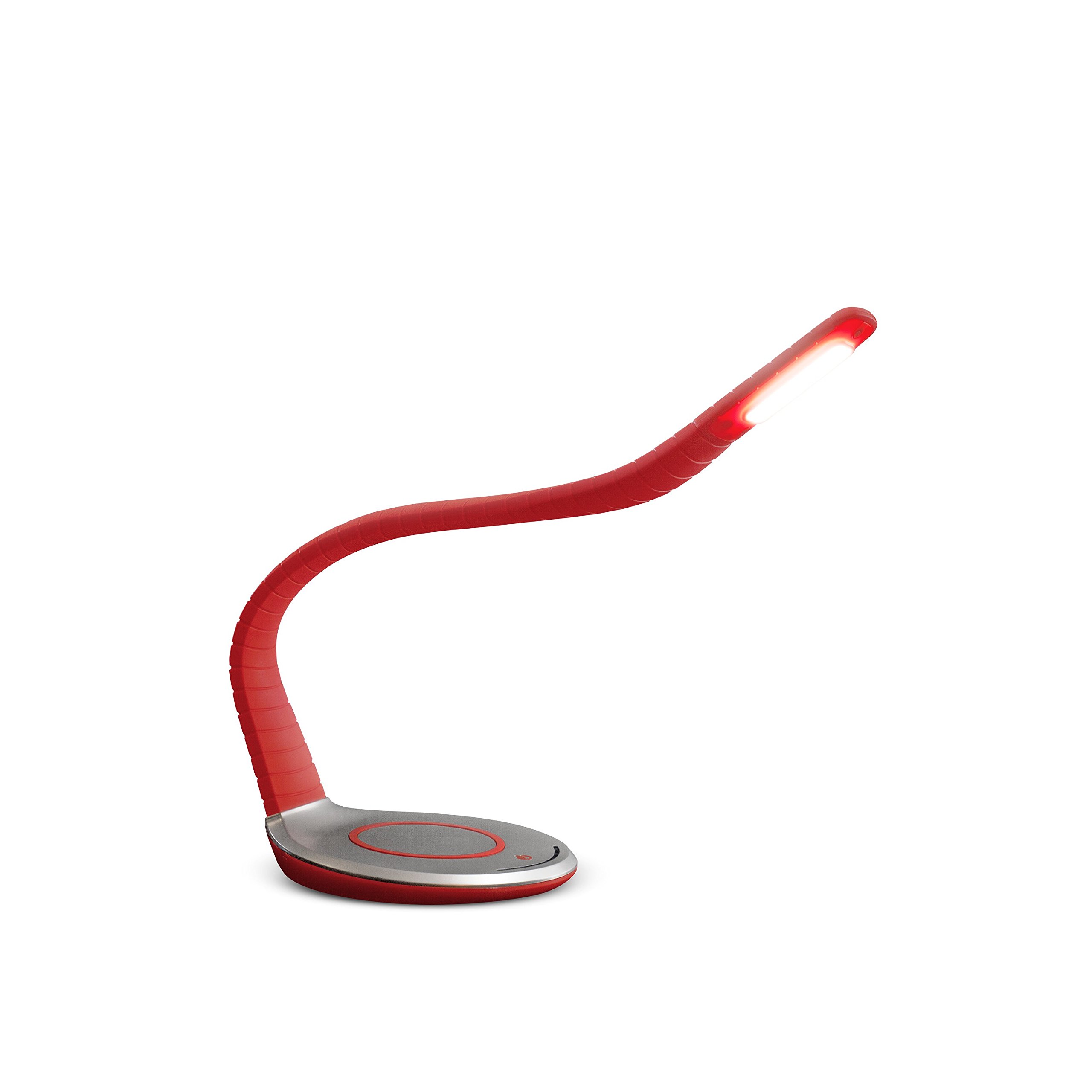 Trae Luni LED Leselampe. Schreibtischlampe. Soft-Touch-Oberfläche. Designlampe. Designerlampe. Mit integrierter Wireless-Ladefläche für Smartphones. Individuell biegbarer Lampenhals. Rot