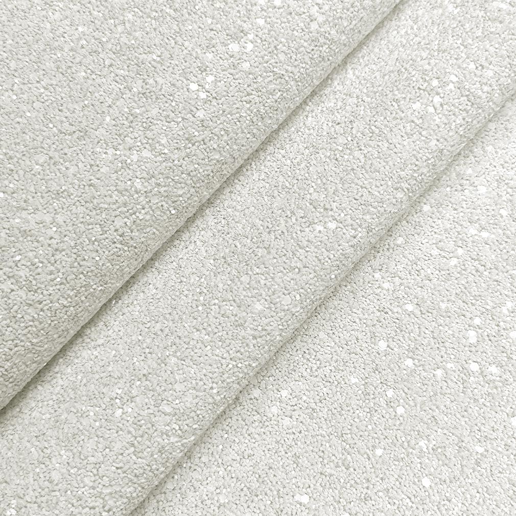 Solid Color Chunky Glitter Faux Leather Roll 12 x 53 Inch Sparkle Synthetic Sewing Fabric for Hair Bows Jewlery Making DIY Accessories (White)