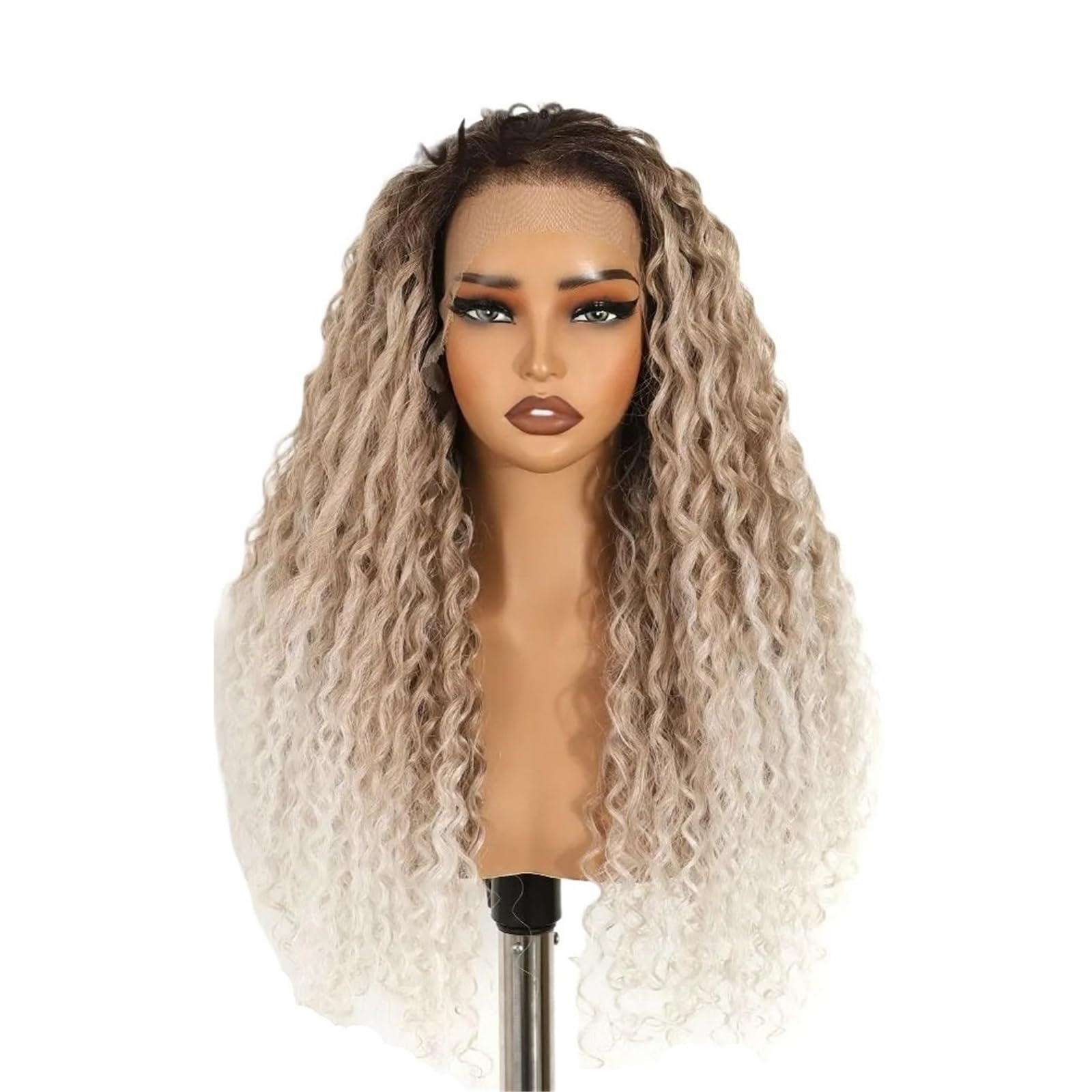 ZTHYSHOZ Women's Wig 26 Inch 13x6 Curly Silver Blonde Ombre Lace Wig for Women Two locks Wear and Go Glueless Wigs
