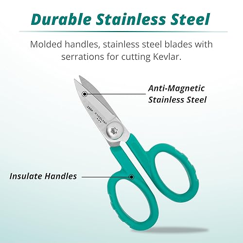 Miniatura 3 de Excelta Tijeras de corte Kevlar, cuchillas de acero inoxidable de 5.5 pulgadas, longitud de hoja recta de 1.75 pulgadas, borde dentado, asas