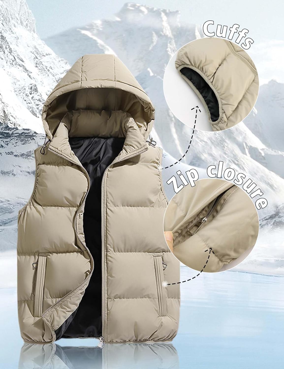 Gihuo Mens Puffer Vest with Hood Zip Up Quilted Hooded Vest - Image 4