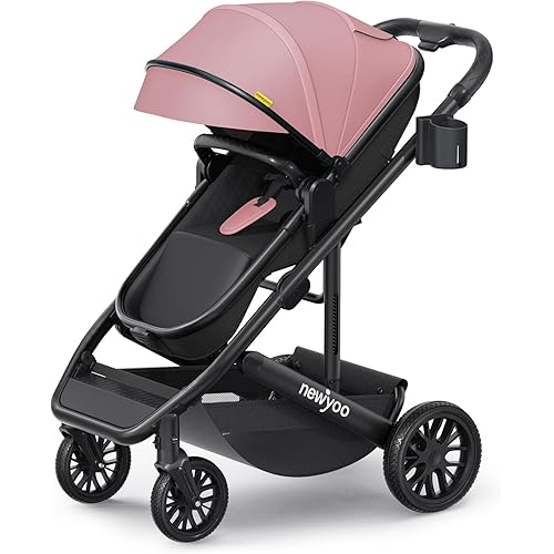 newyoo Baby Stroller, Nestro 516M, Infant Bassinet Strollers w Convertible/Reversible Seat & Cup Holder, Coches para Bebes, 2 in 1 Rear-Facing Pram from Newborn to Toddler, One-Hand Easy Fold, Pink