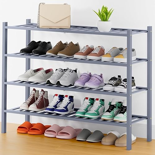 Miniatura 144 de Smiry Estante para zapatos, organizador de zapatos de bambú de 2 niveles, estante de almacenamiento de zapatos de madera apilable independiente para