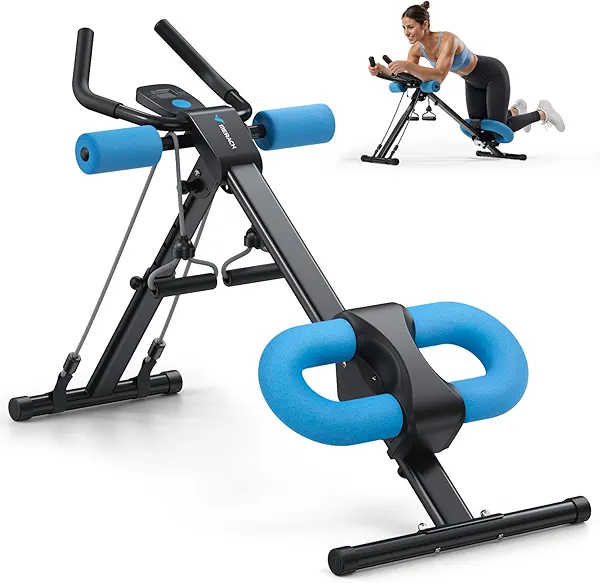 MERACH Ab Machine, Ab Workout Equipment, Adjustable Ab Trainer Machine for Abs Workout at Home Gym, Foldable, Knee Protection, Abdominal Trainer for Stomach Workout (Blue)