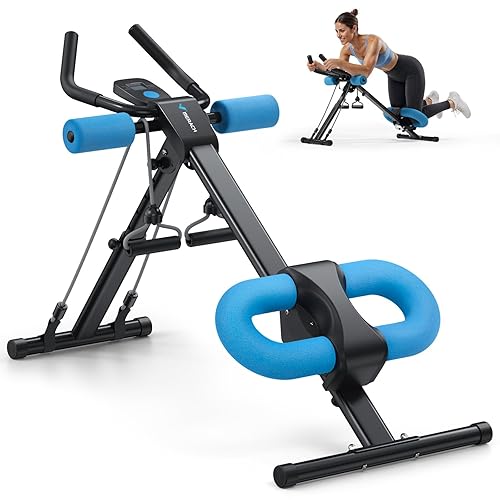 MERACH Ab Machine, Ab Workout Equipment, Adjustable Ab Trainer Machine for Abs Workout at Home Gym, Foldable, Knee Protection, Abdominal Trainer for Stomach Workout - Ab - Black Blue
