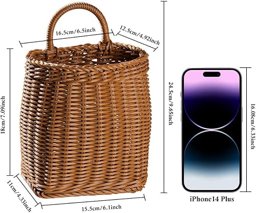 Miniatura 2 de Cesta de almacenamiento tejida colgante, cesta de pared colgante de mimbre artificial, cesta de almacenamiento portátil para colgar en la pared,